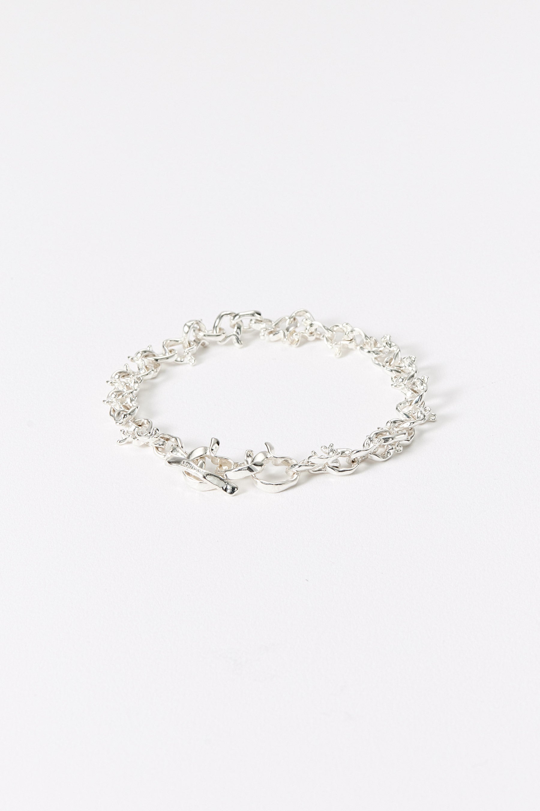 Hammer-crafted Silver Link Bracelet, Slim