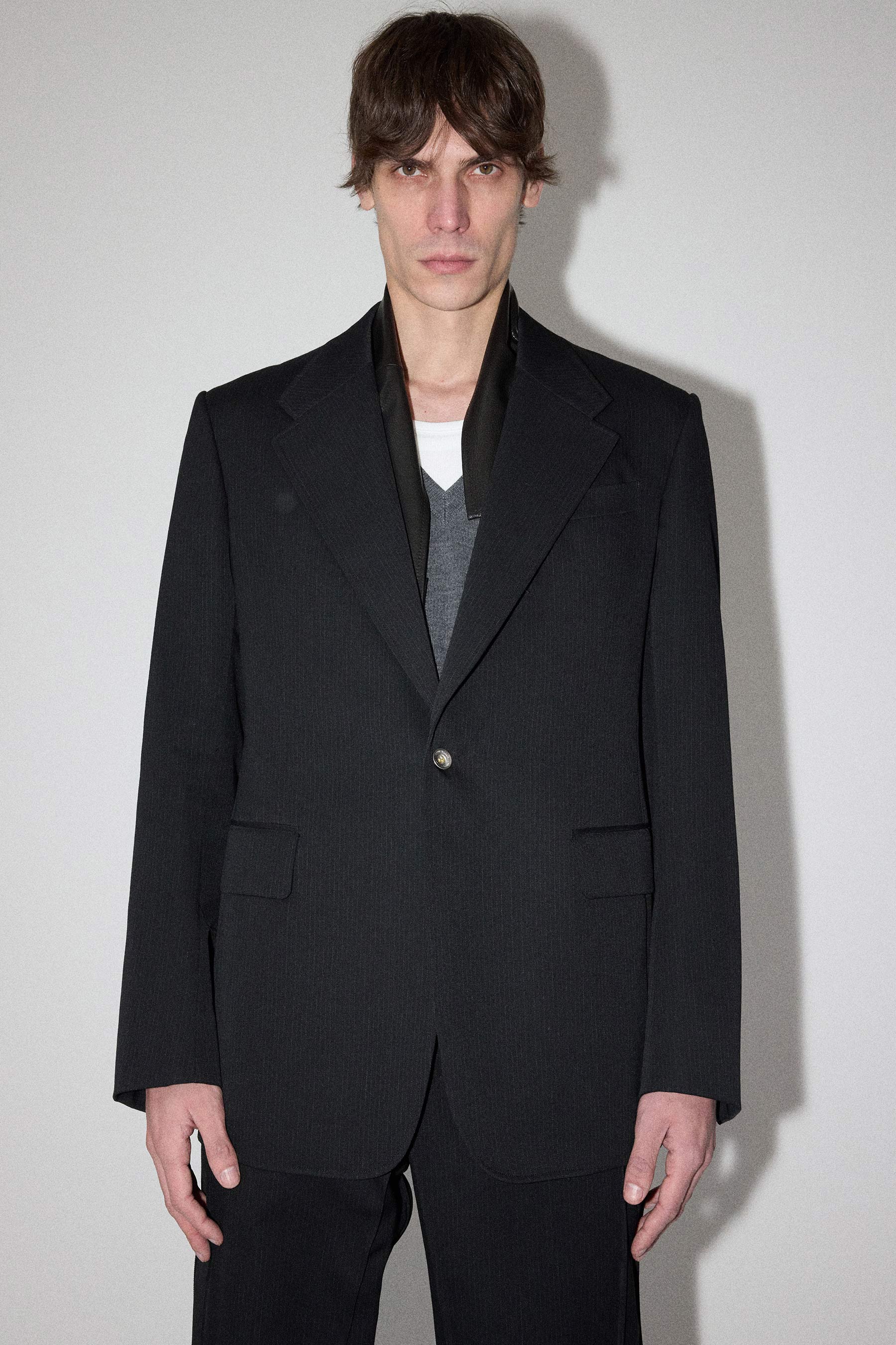 Black Full-Canvas Striped Wool Blazer
