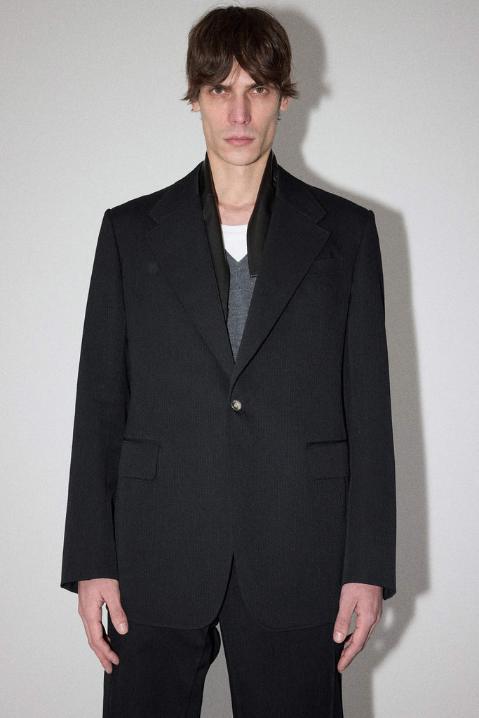 Black Full-Canvas Striped Wool Blazer