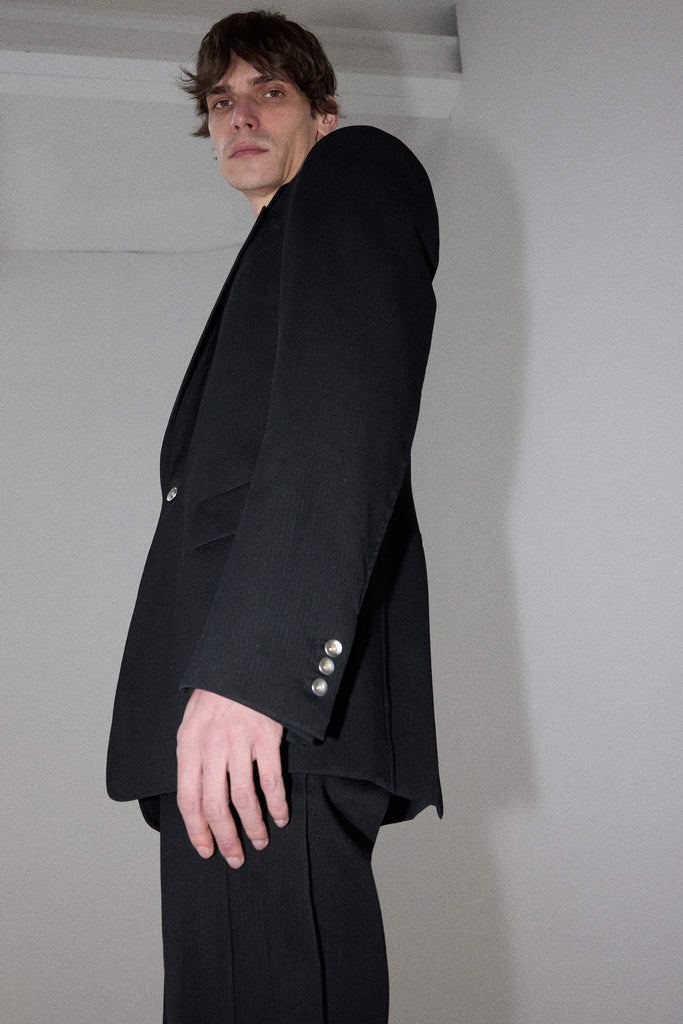 Black Full-Canvas Striped Wool Blazer