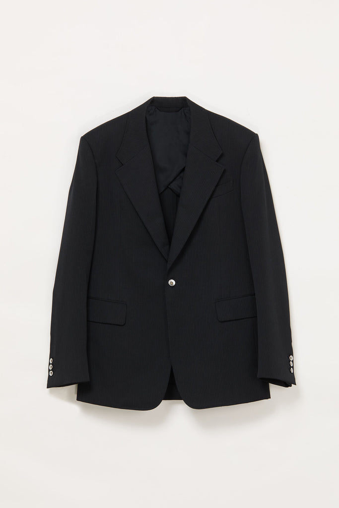 Black Full-Canvas Striped Wool Blazer