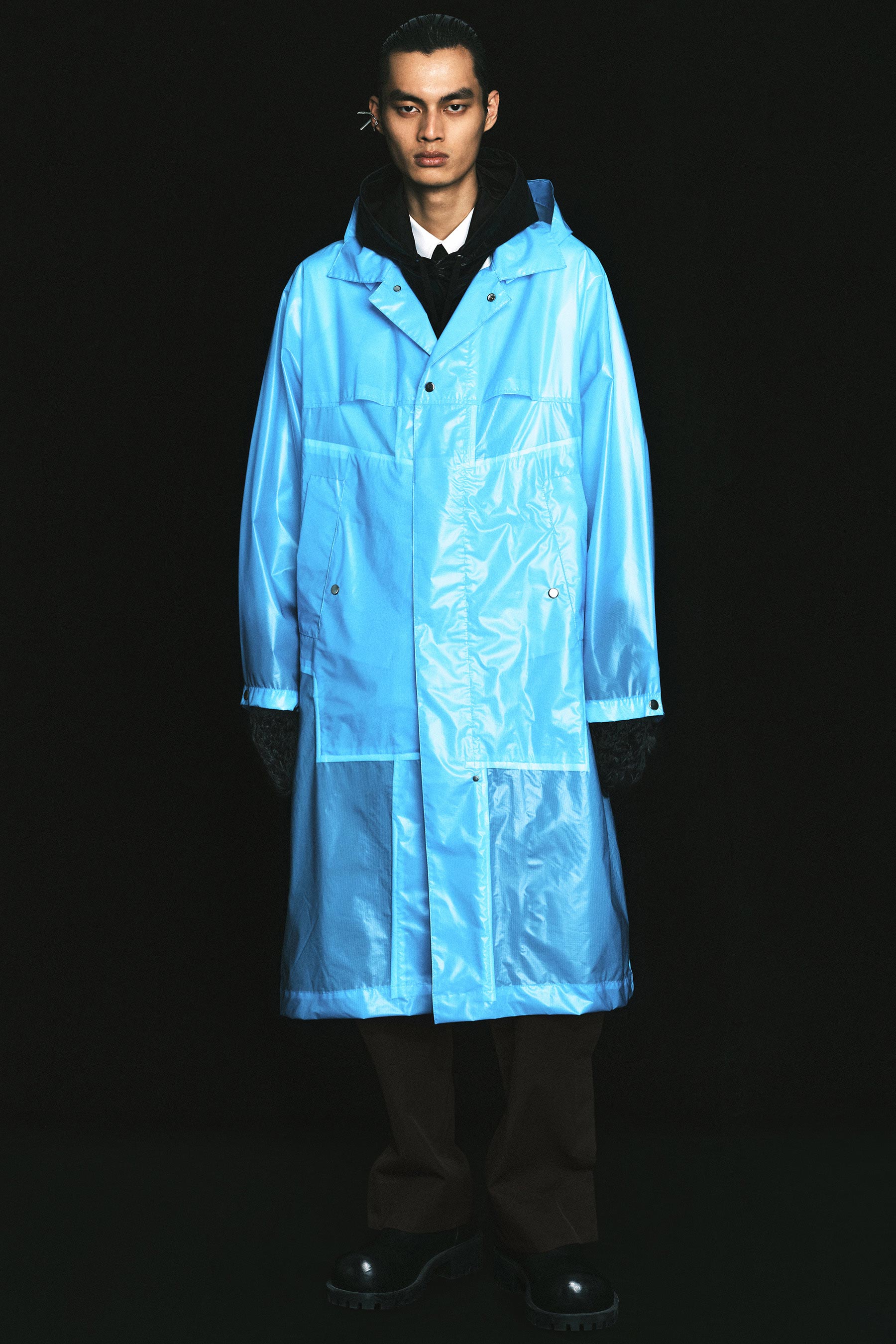 Blue Luminescent Waterproof Rectangle Oversized Coat