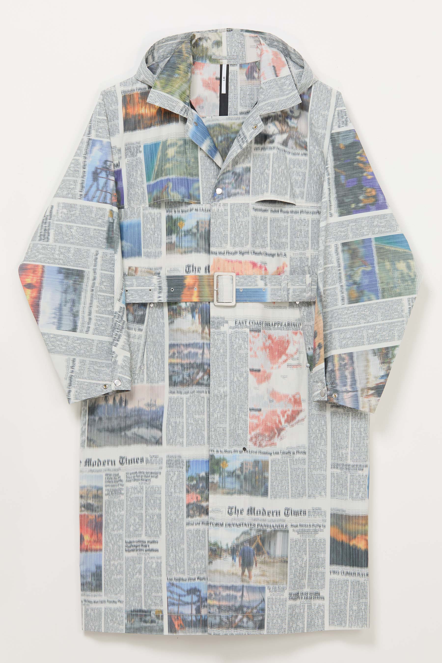Mixed Rectangle Printed Newspaper Hooded Coat