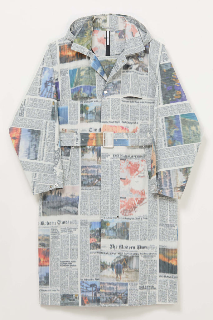 Mixed Rectangle Printed Newspaper Hooded Coat