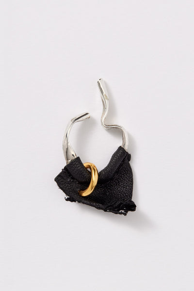 Black Leather Ear Cuff with Ring