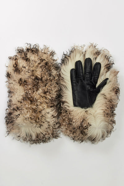 Grey Fuzzy Lamb Fur Gloves
