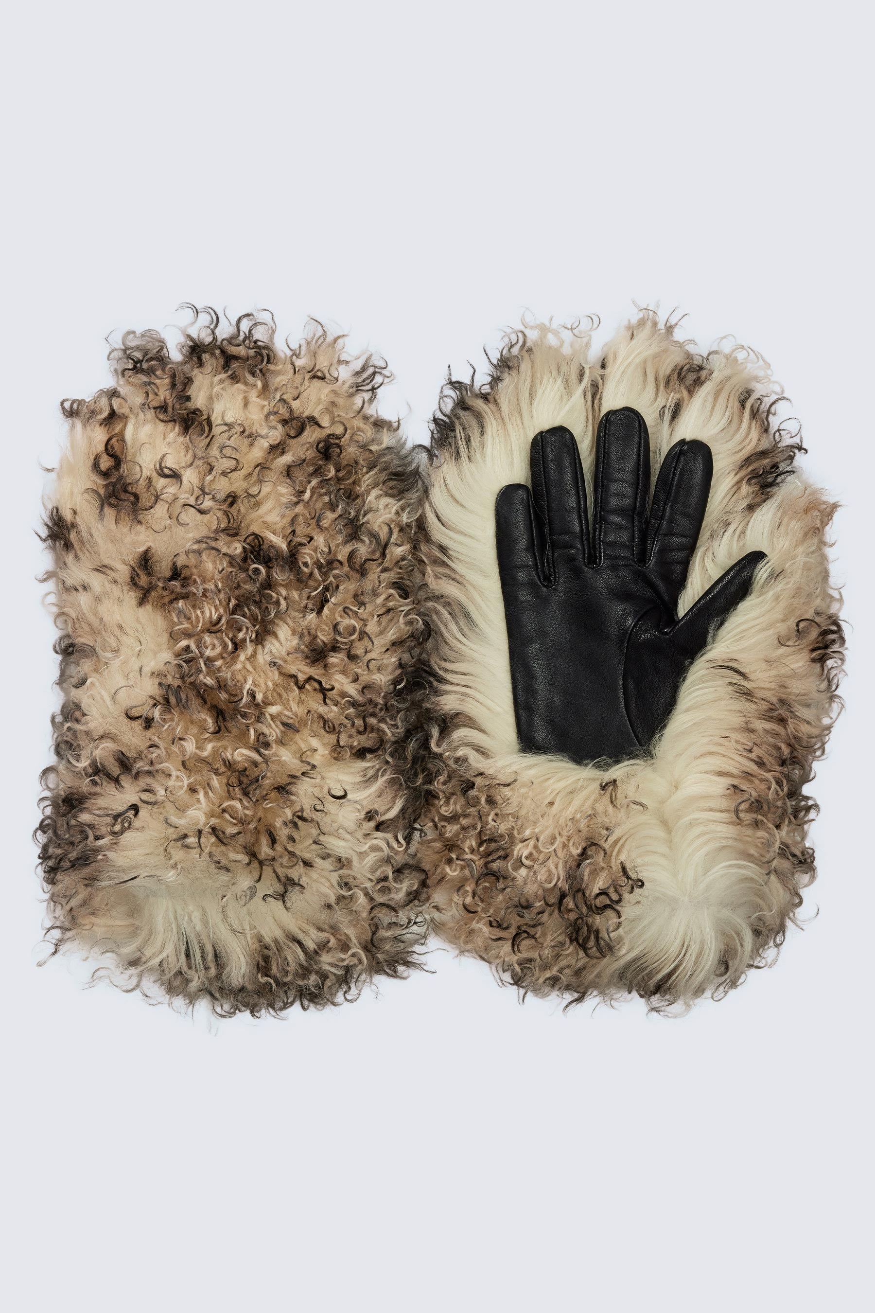 Grey Fuzzy Lamb Fur Gloves