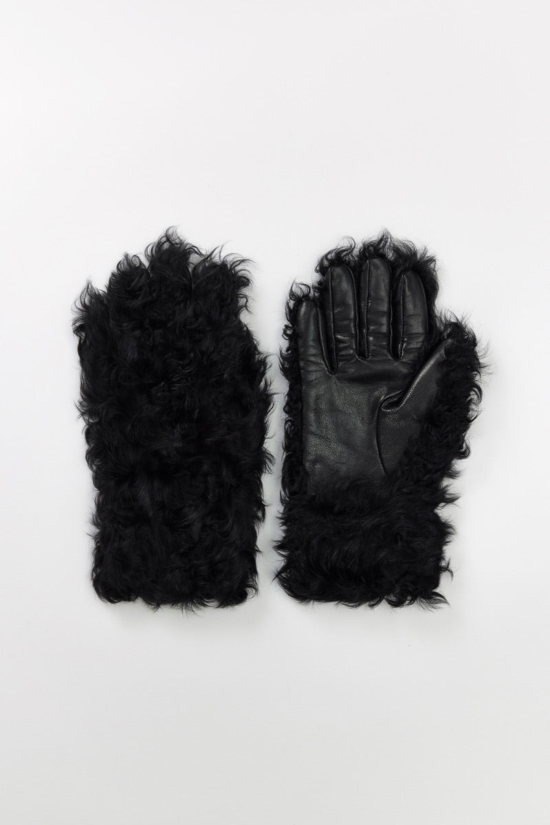 Black Fuzzy Lamb Fur Gloves