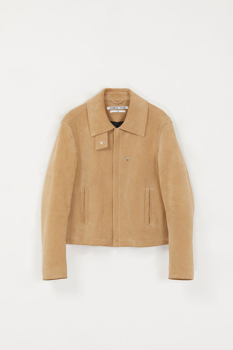 Beige 2-way Pocket Suede Leather Jacket