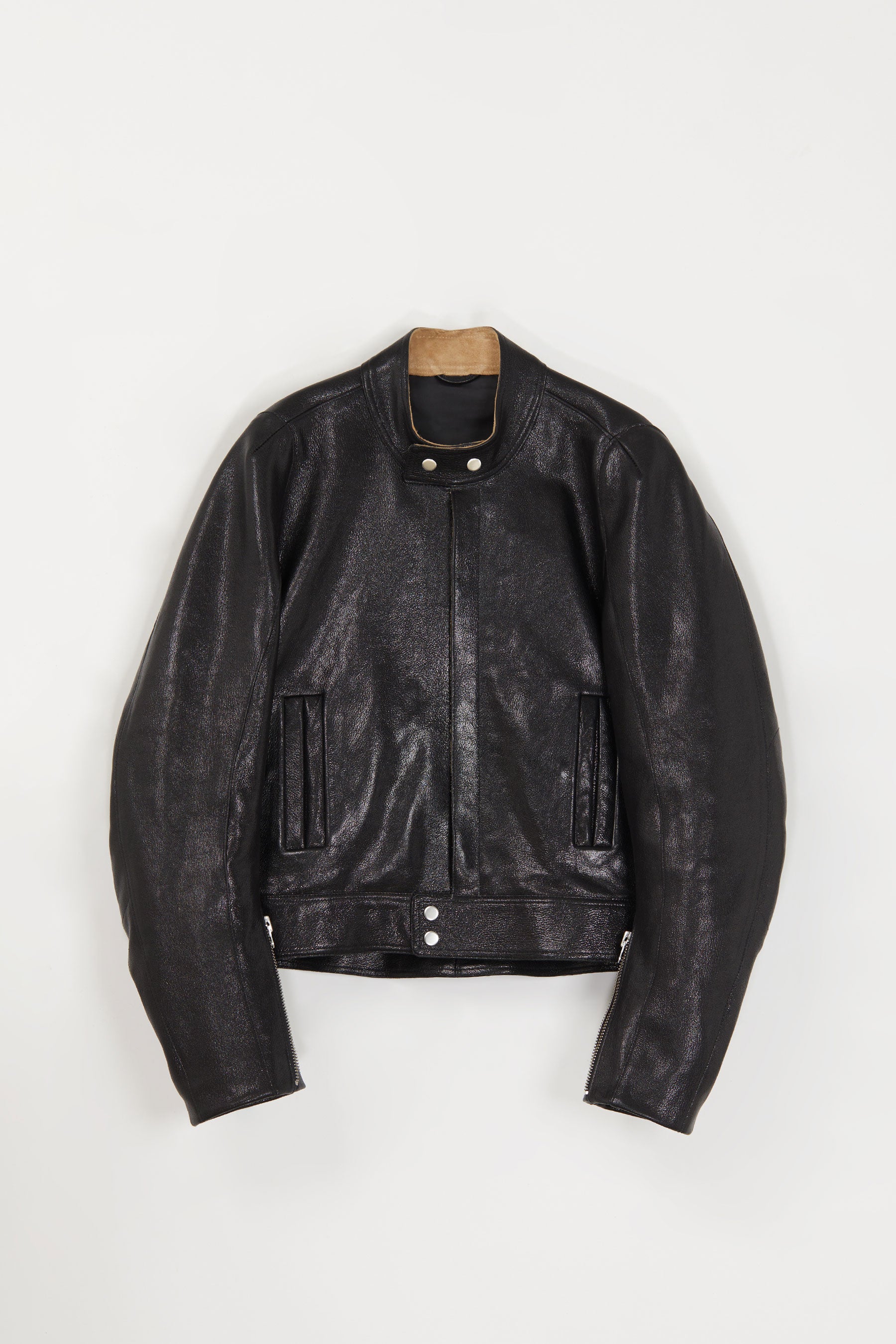 Black 2-way Pocket Biker Leather Jacket