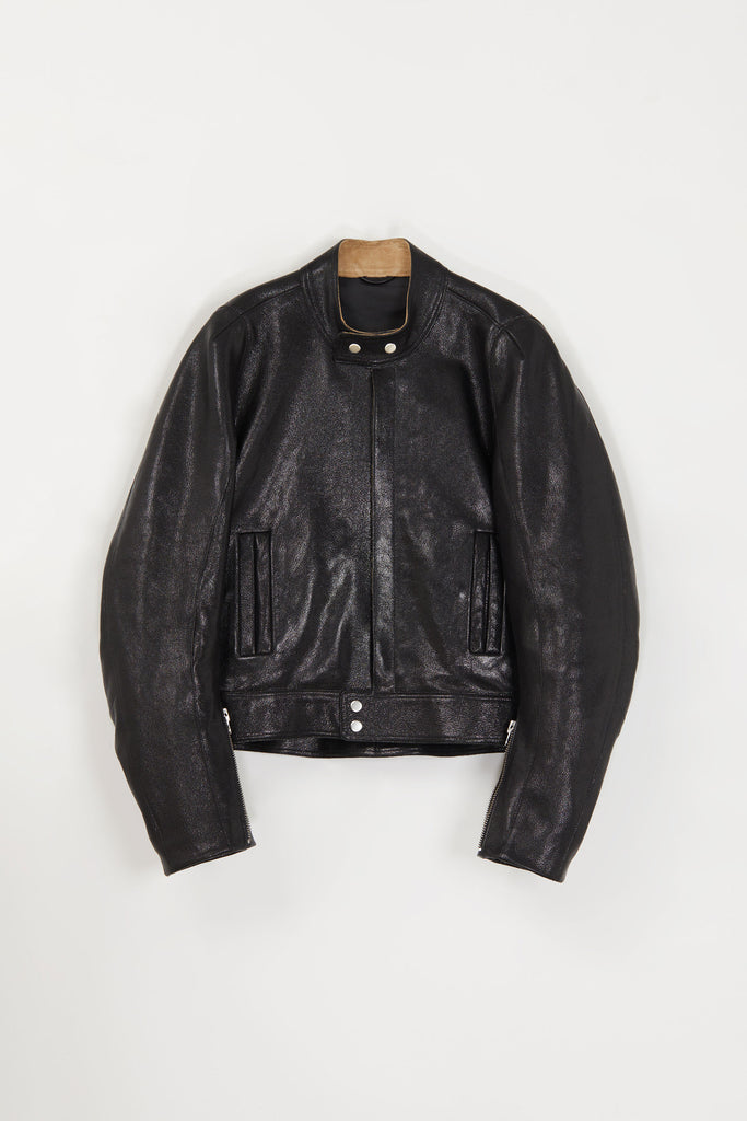 Black 2-way Pocket Biker Leather Jacket