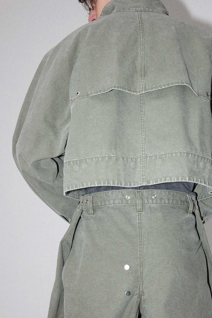 Khaki Green Washed Cotton Canvas Cropped Jacket