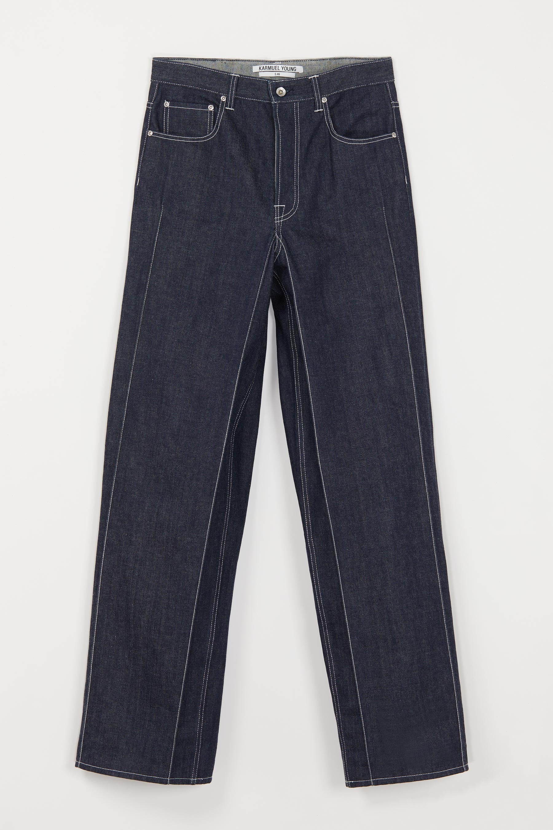 Navy Raw Denim Cuboid Wide Jeans