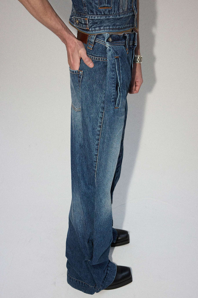 Blue Rectangle XY-plane Washed Denim Jeans