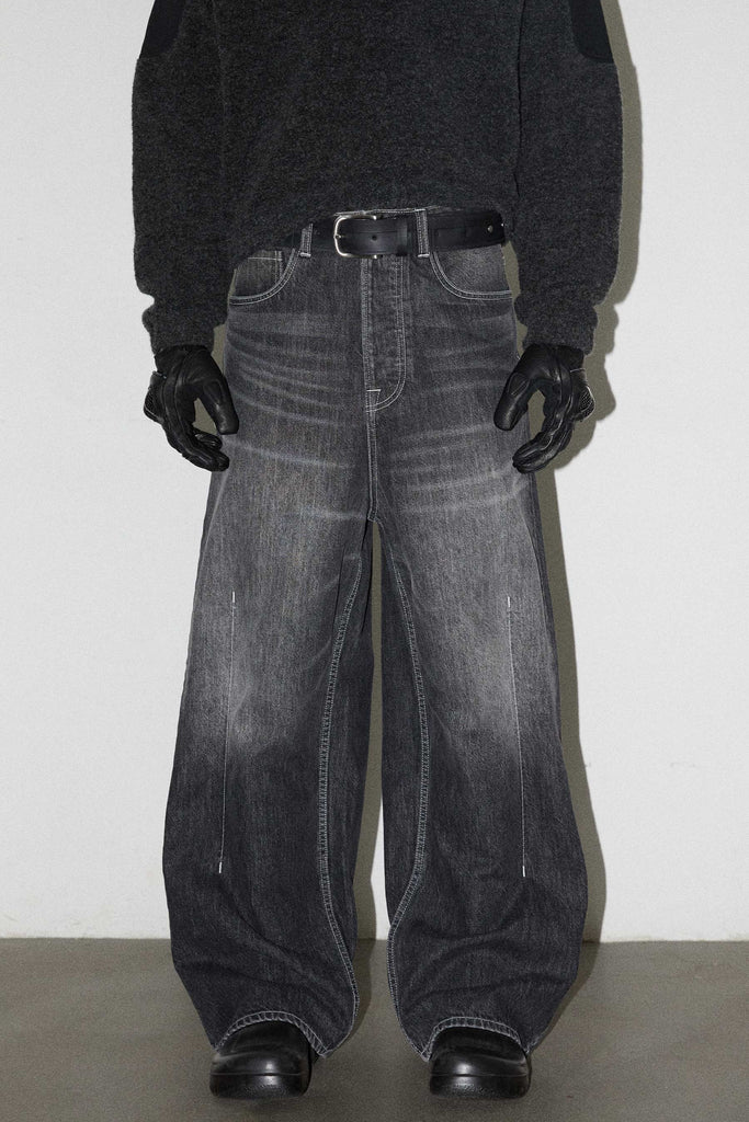 Black Vacuum Washed Wide Leg Jeans