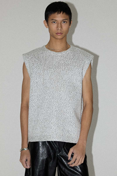 Grey Crew Neck Knit Vest