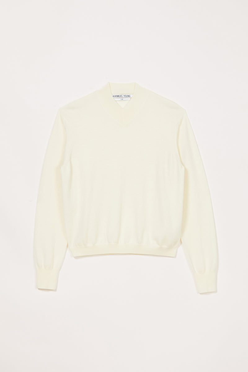 White Merino Wool V-highneck Sweater