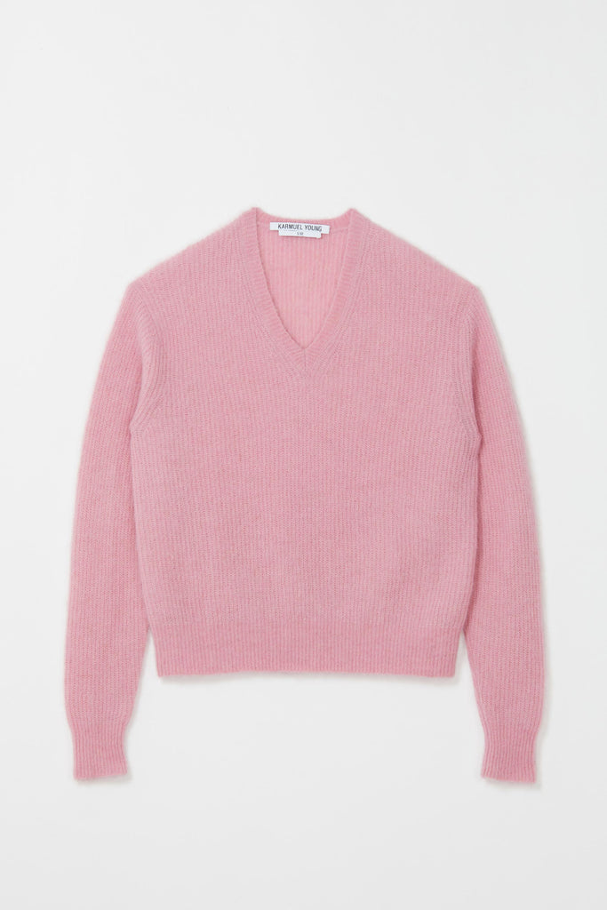 Pink Fuzzy V-neck Sweater