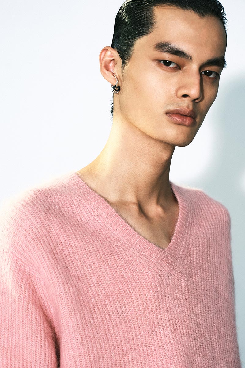 Pink Fuzzy V-neck Sweater