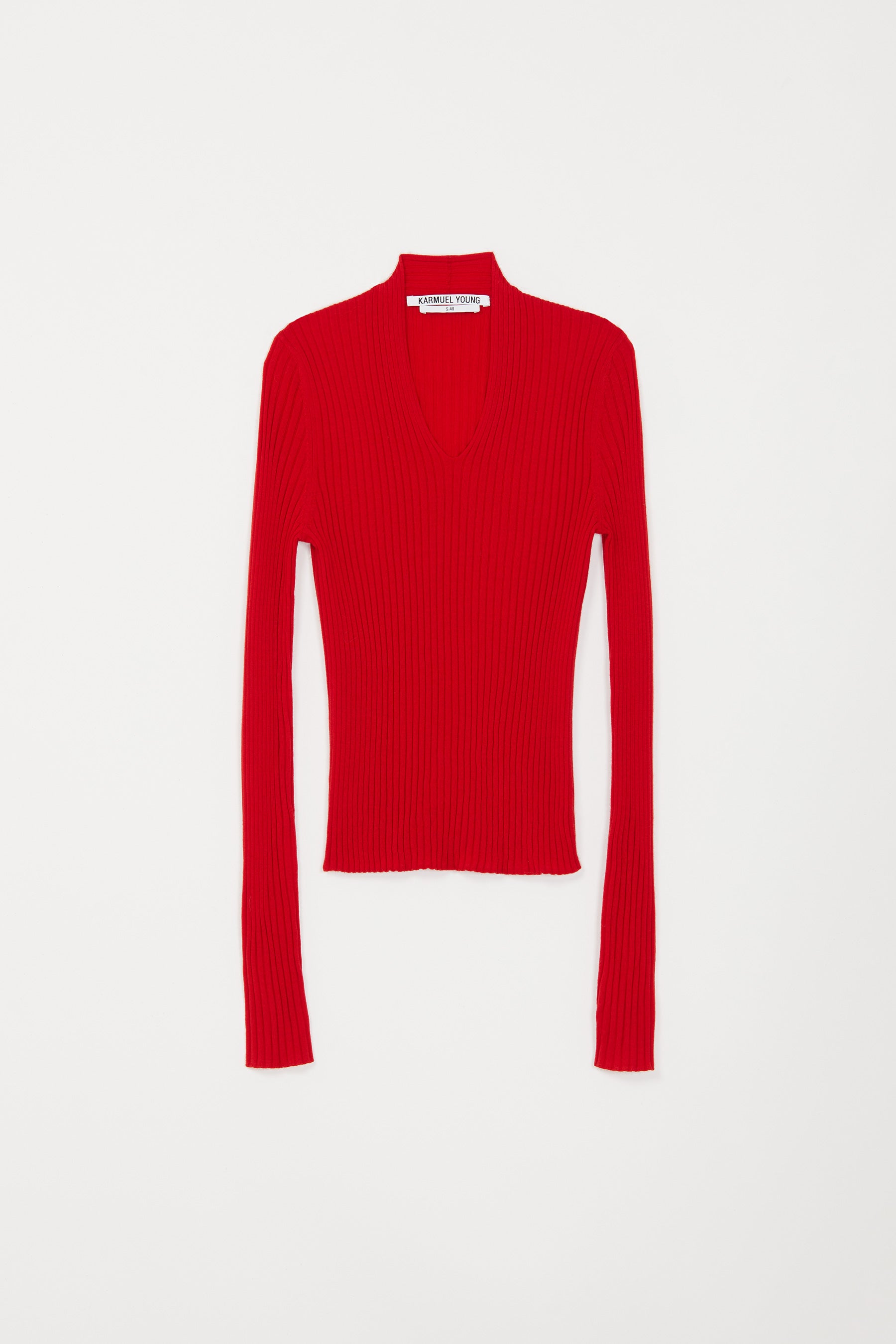 Red V-neck Knit Sweater