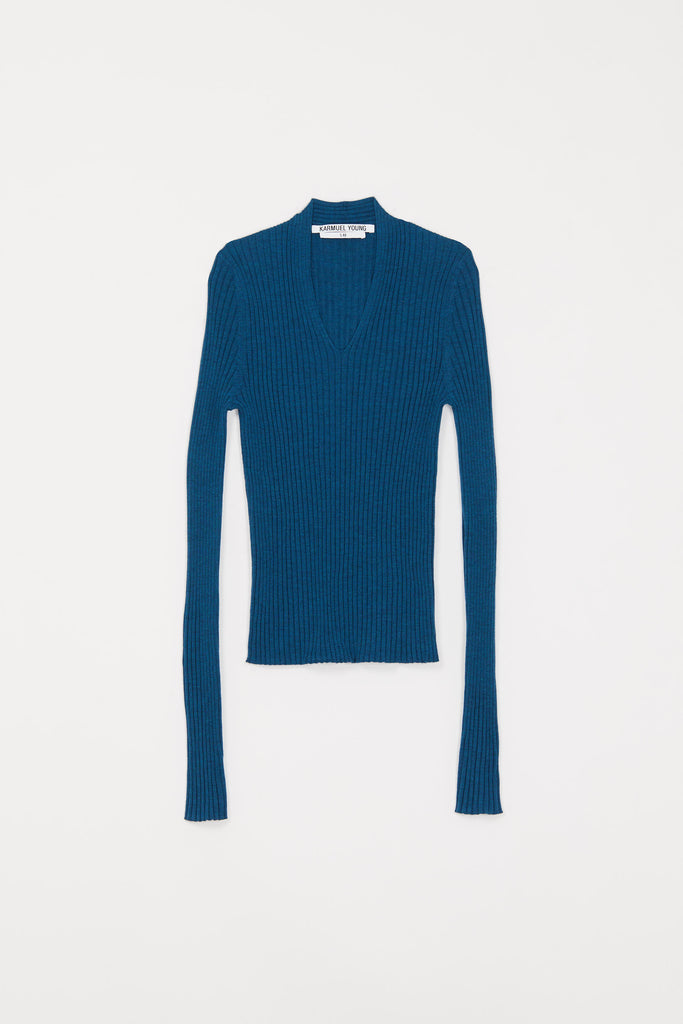 Blue V-neck Knit Sweater