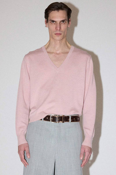 Pink Merino Wool V-neck Sweater