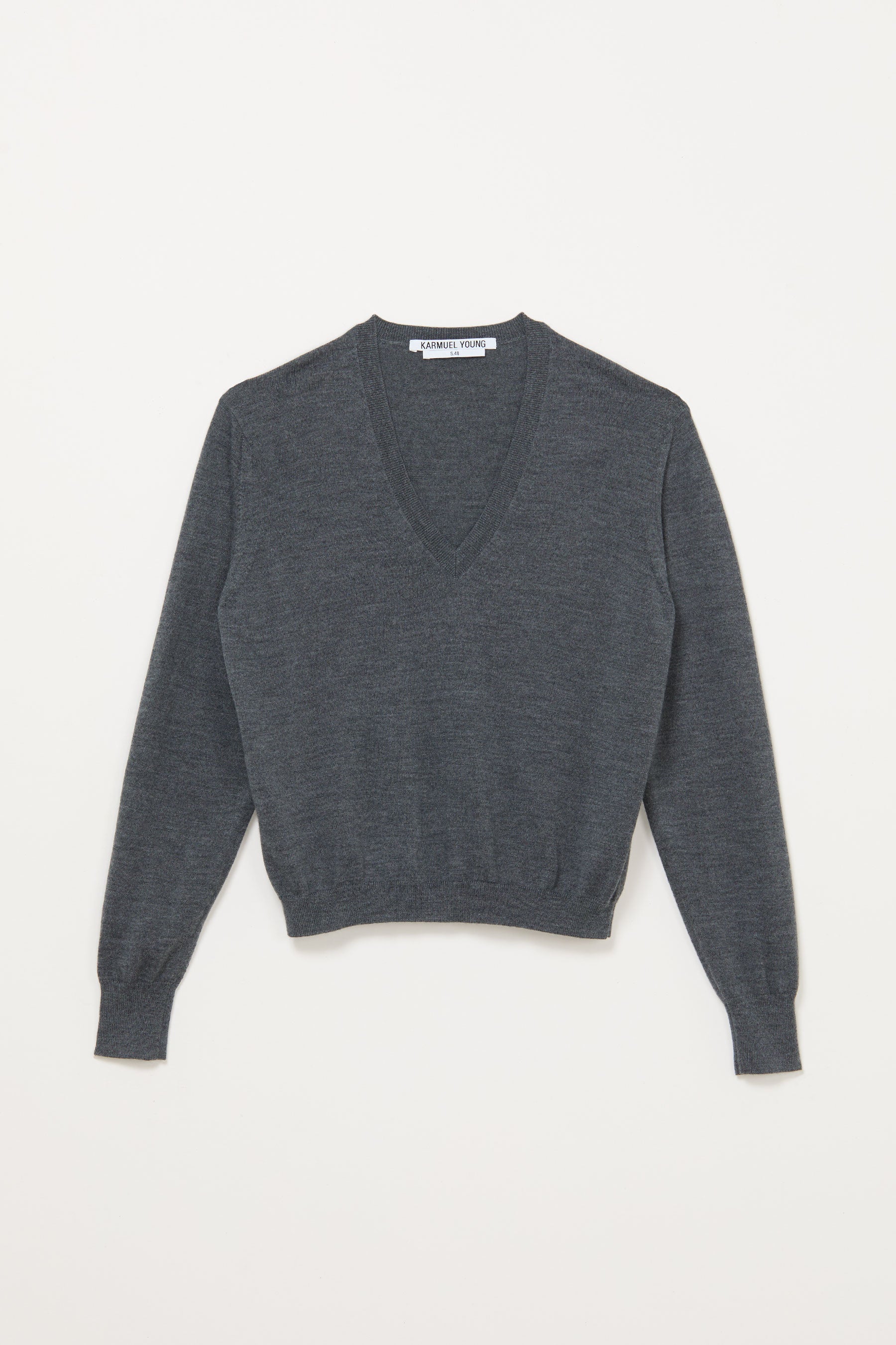 Grey Merino Wool V-neck Sweater
