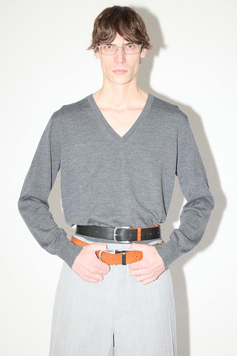 Grey Merino Wool V-neck Sweater