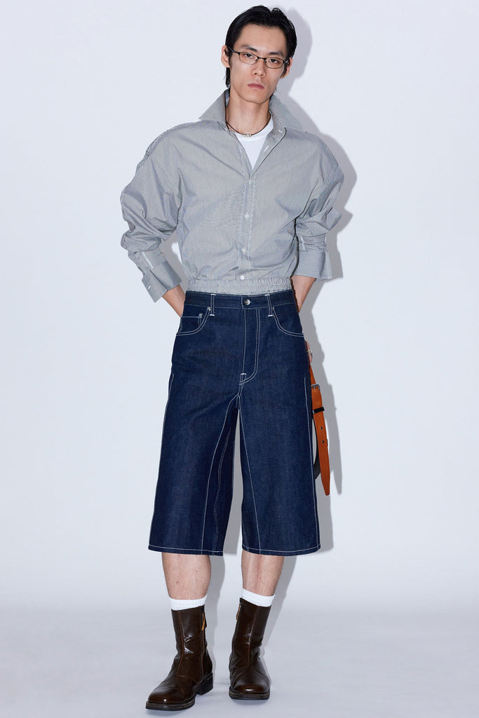 Navy Raw Denim Cuboid Shorts