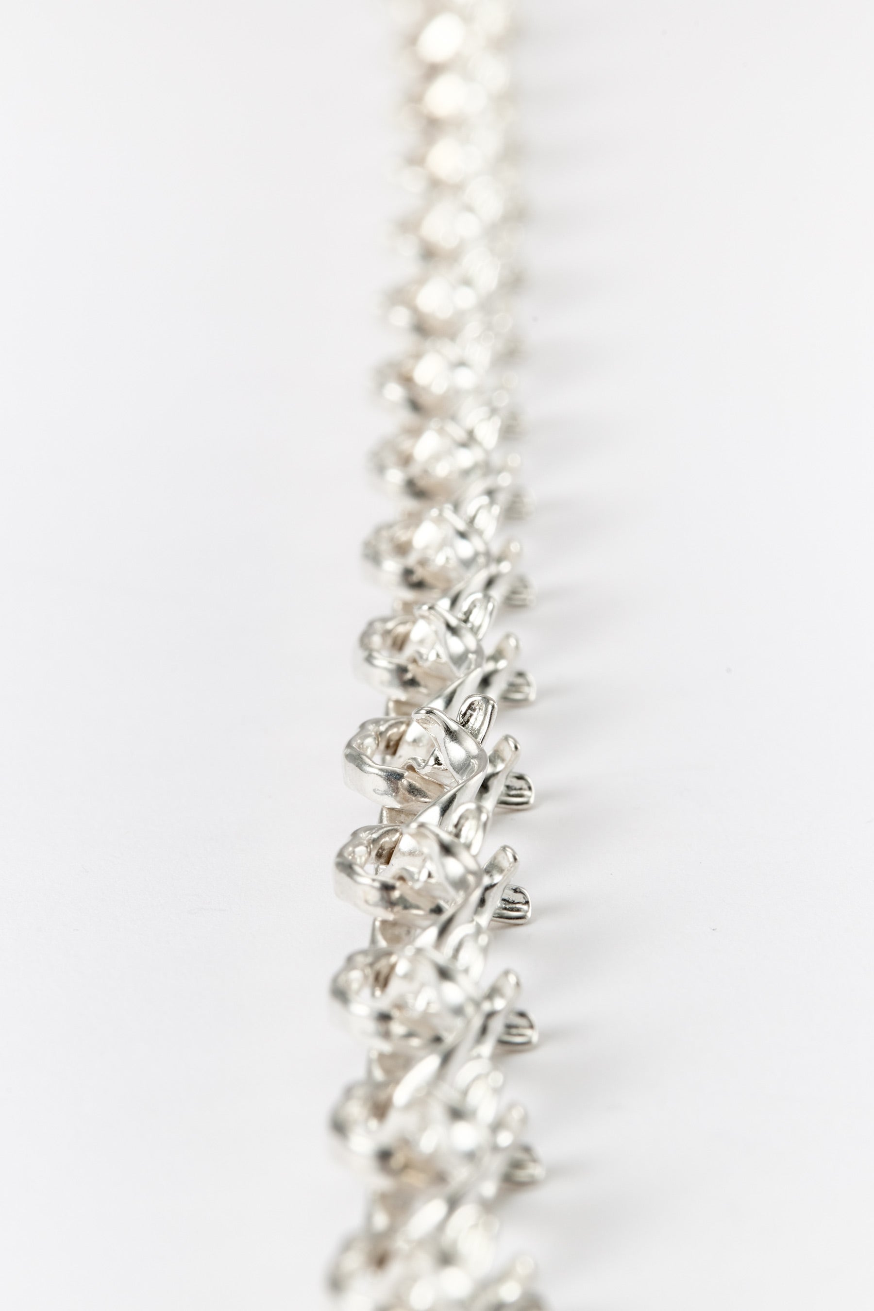 Hammer-crafted Silver Link Necklace, Slim