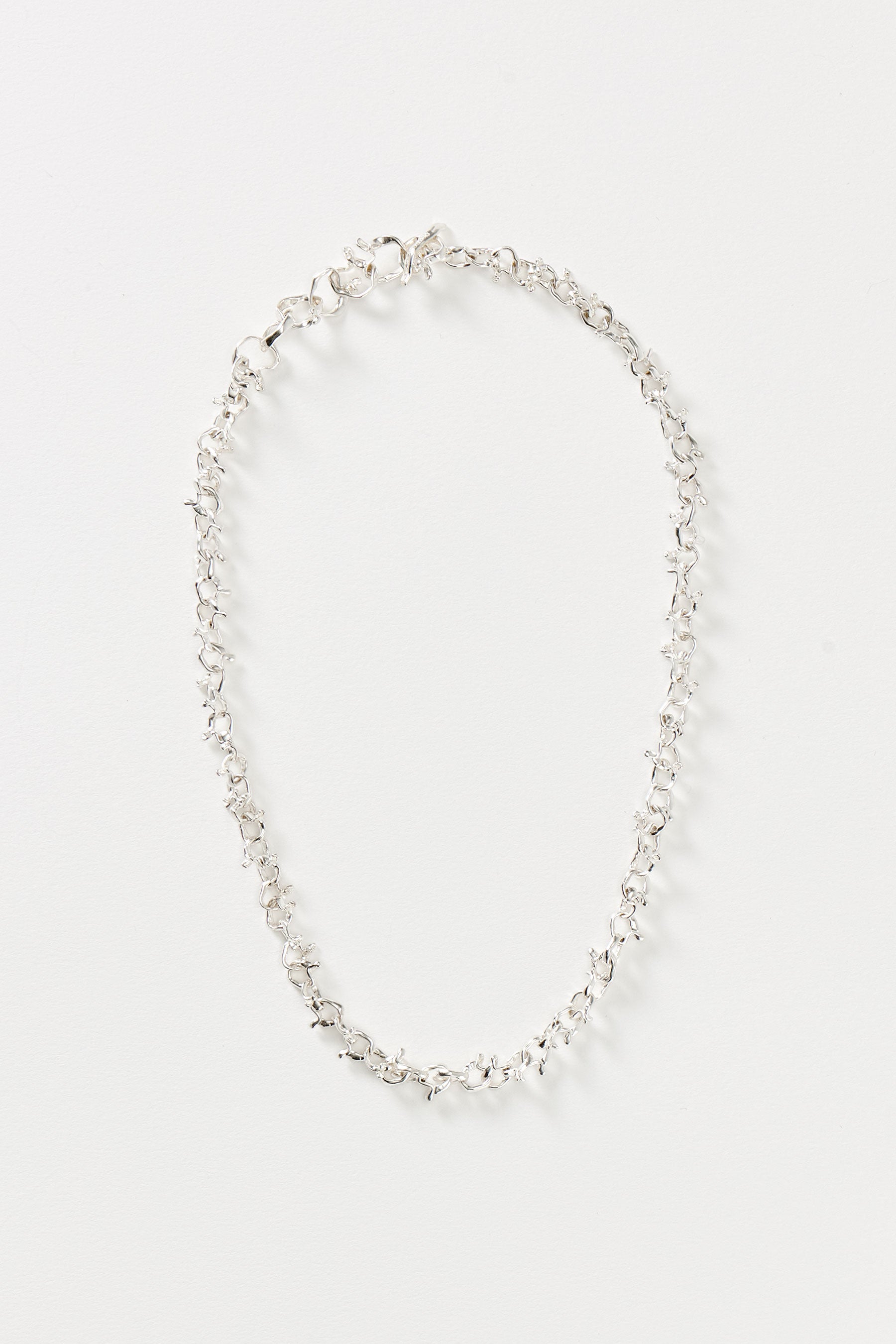 Hammer-crafted Silver Link Necklace, Slim