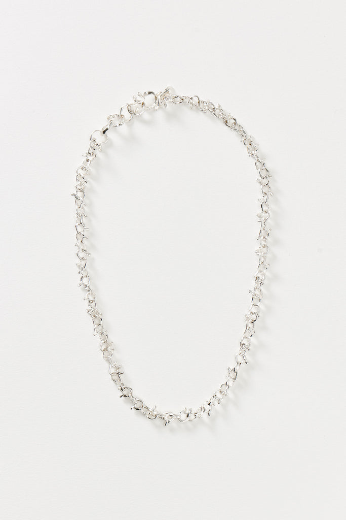 Hammer-crafted Silver Link Necklace, Slim