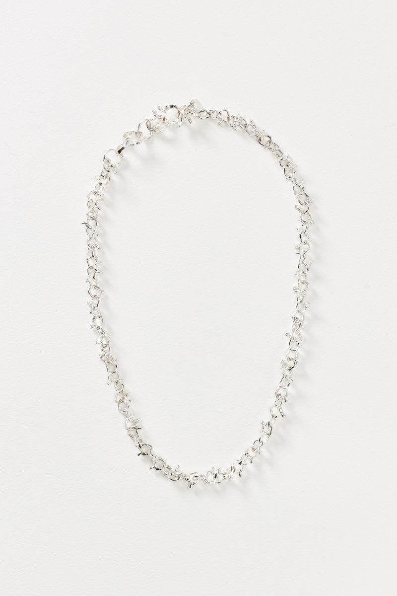 Hammer-crafted Silver Link Necklace, Slim