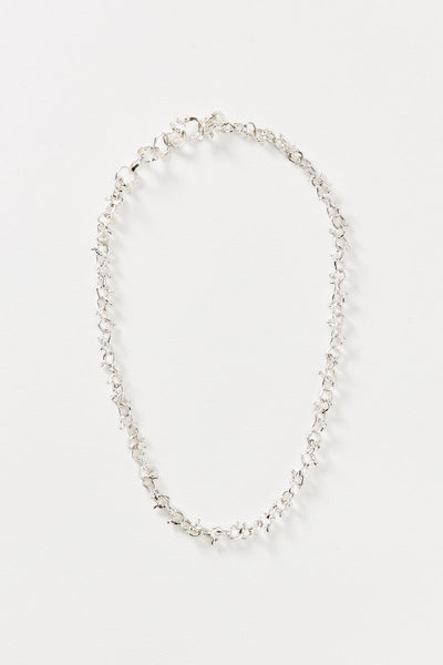 Hammer-crafted Silver Link Necklace, Slim