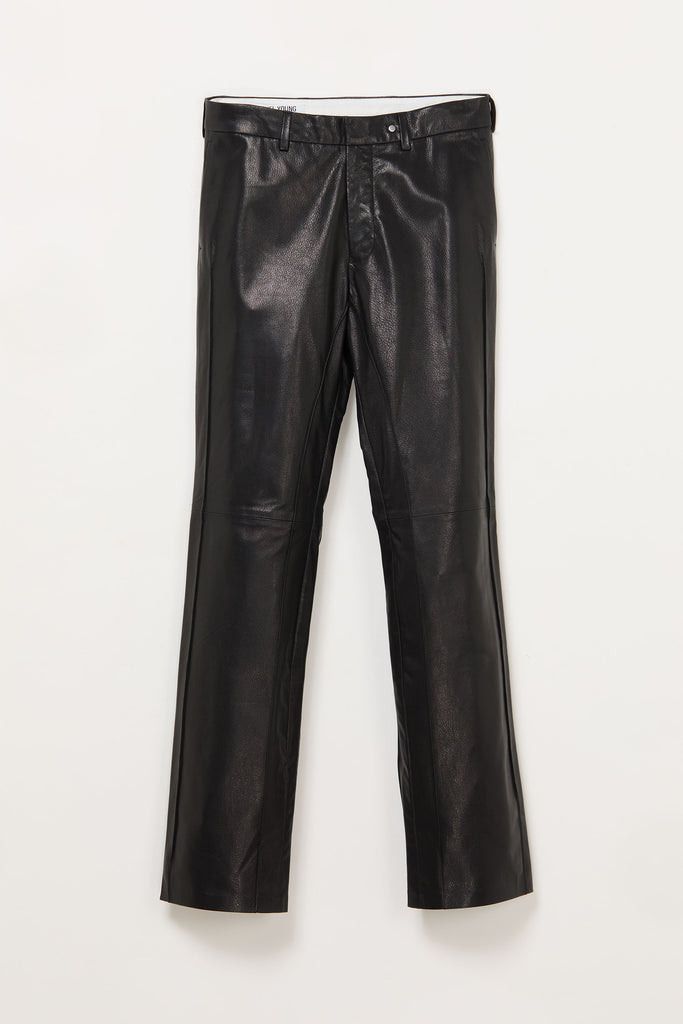 Black Cuboid Lamb Leather Dress Pants