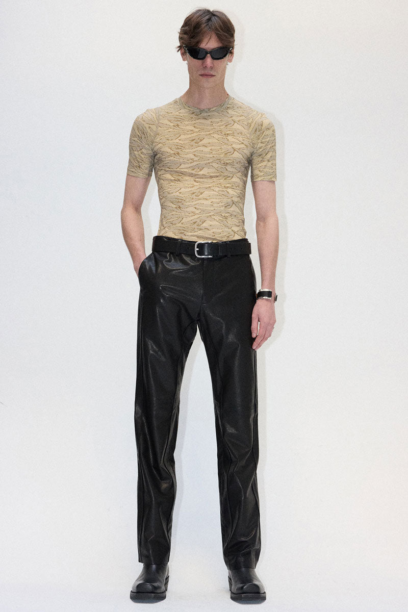 Black Cuboid Lamb Leather Dress Pants