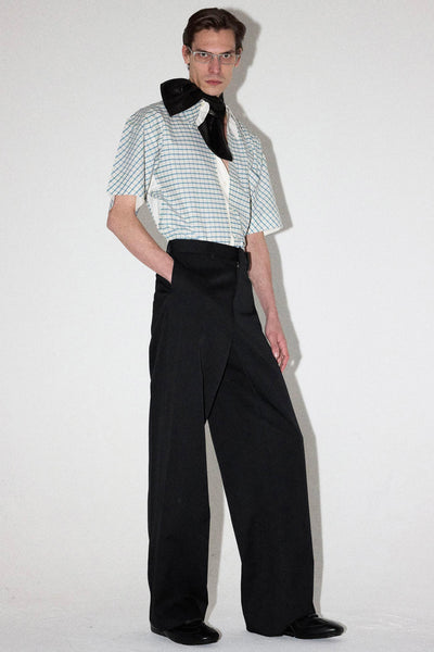 Black Cuboid Stripe Wool Wide Pants