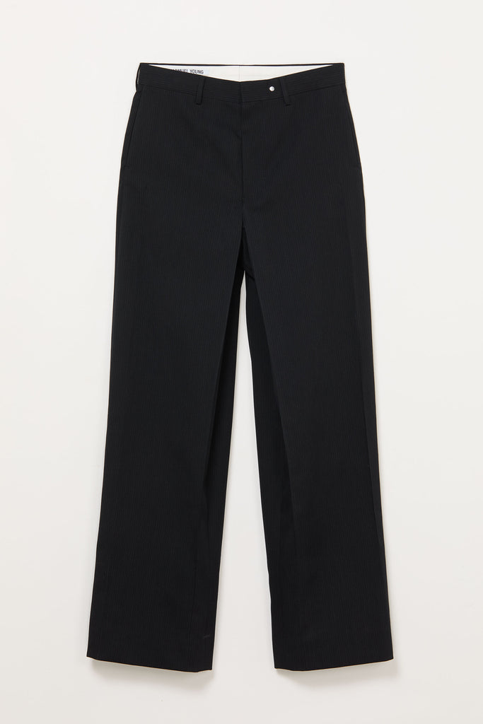 Black Cuboid Stripe Wool Wide Pants