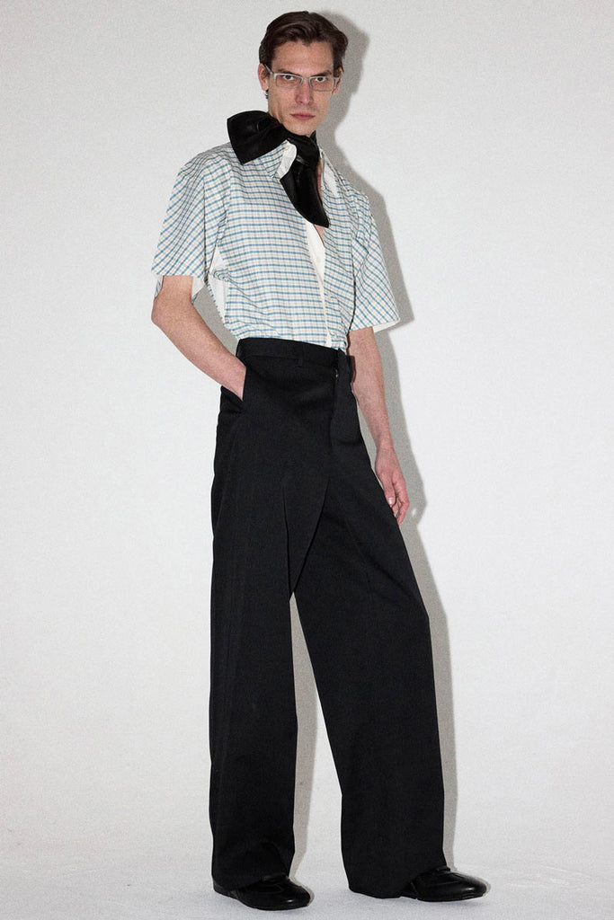 Black Cuboid Stripe Wool Wide Pants