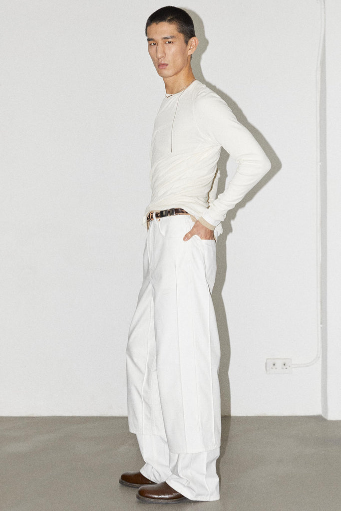 White Double Layered Cuboid Cotton Wide Jeans