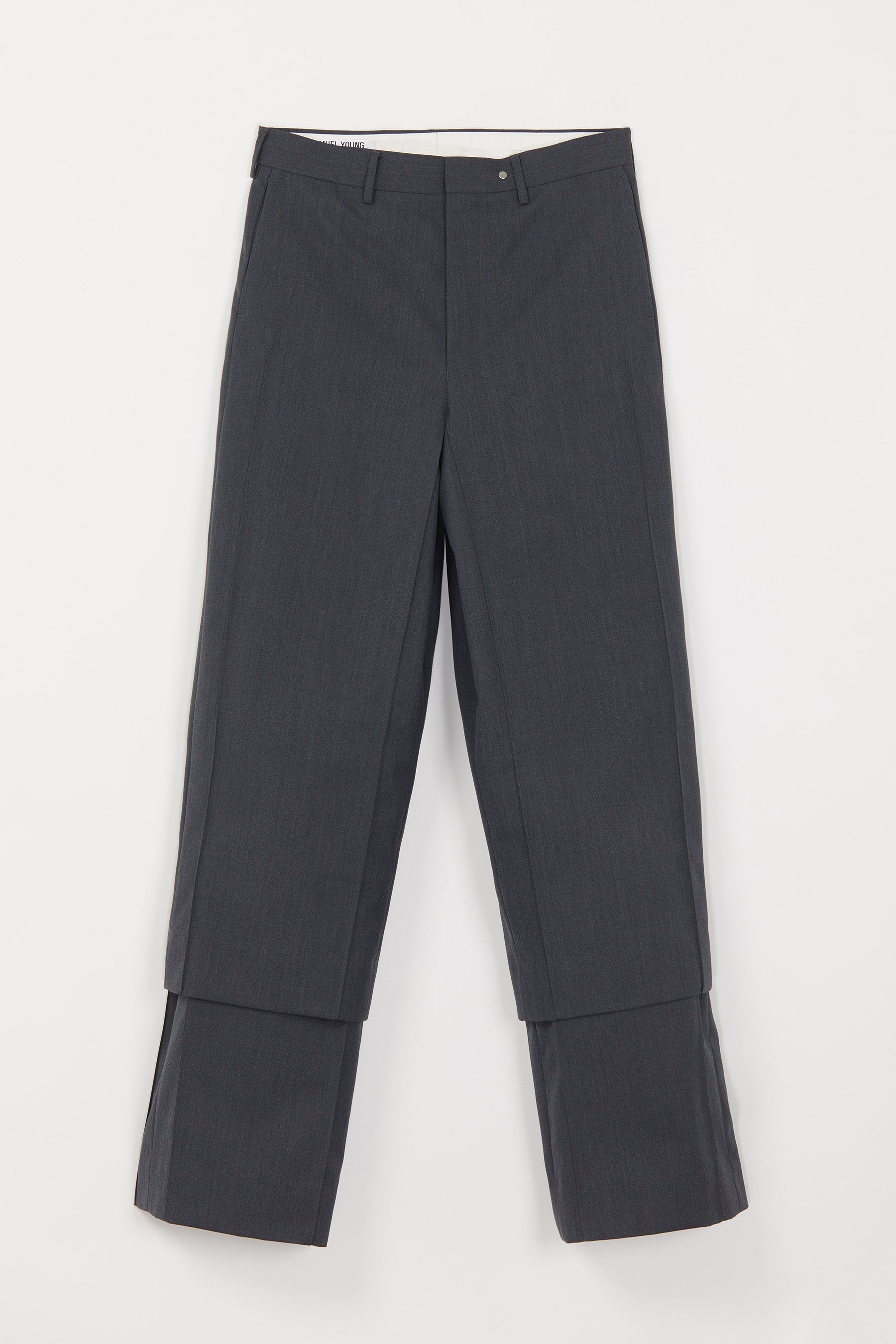 Grey Double Layered Cuboid Wool Wide Pants