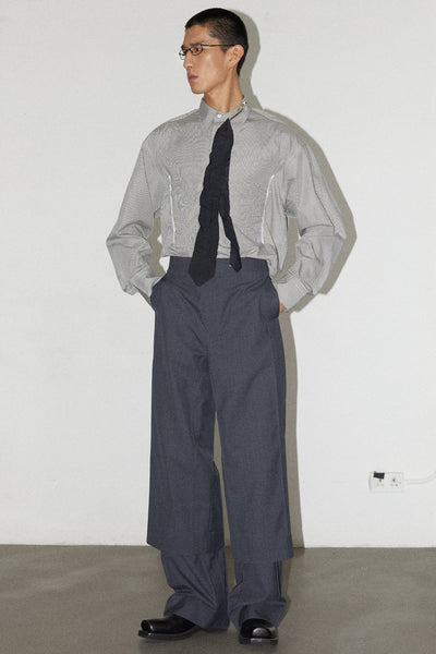 Grey Double Layered Cuboid Wool Wide Pants