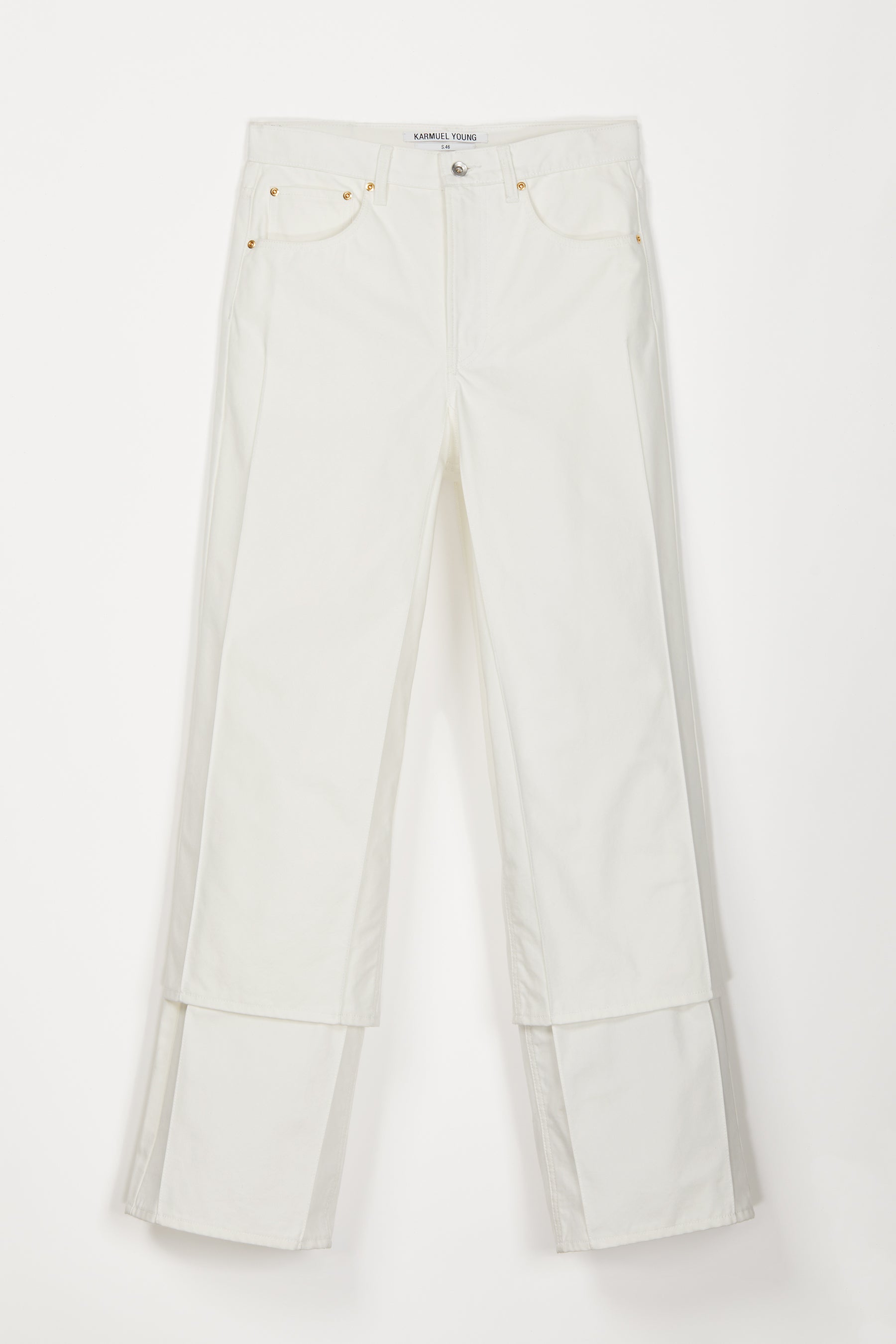 White Double Layered Cuboid Cotton Wide Jeans