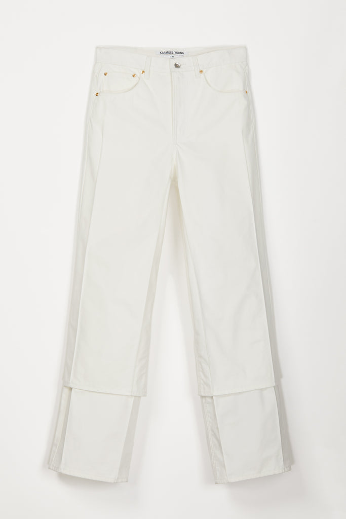 White Double Layered Cuboid Cotton Wide Jeans