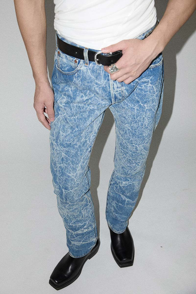 Blue RE-edited Creased Washed Jeans