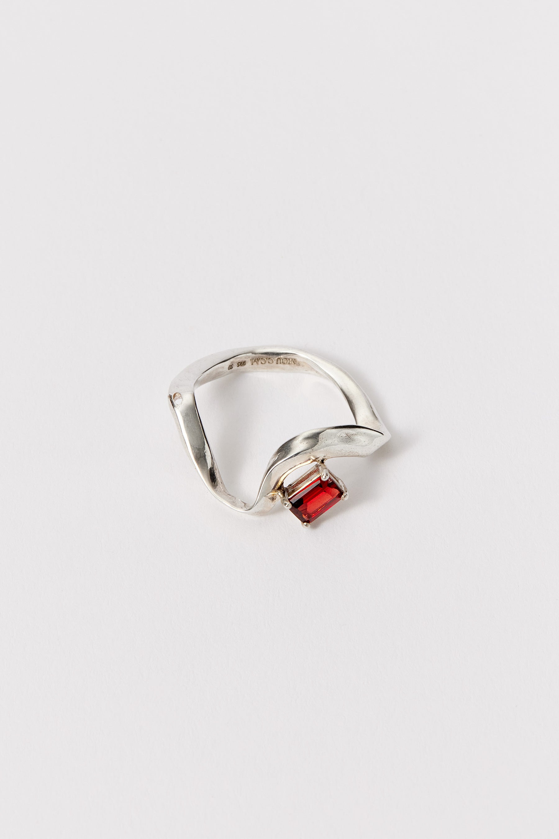 Hammer-crafted Square Tube Ring with Red Garnet