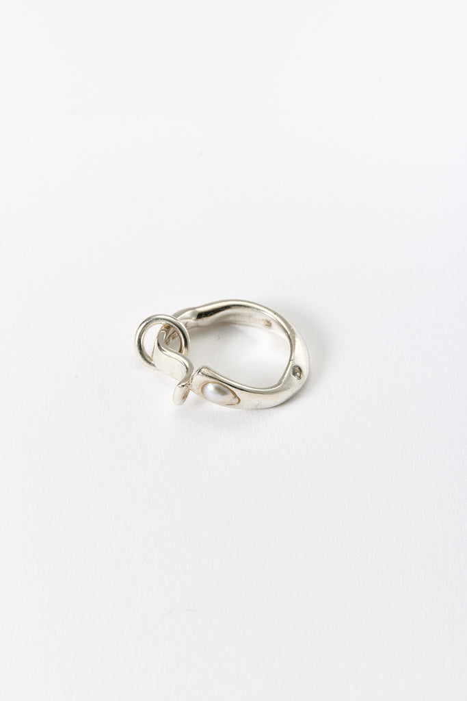 Hammer-crafted Silver Ring with Akoya Pearl and Topaz
