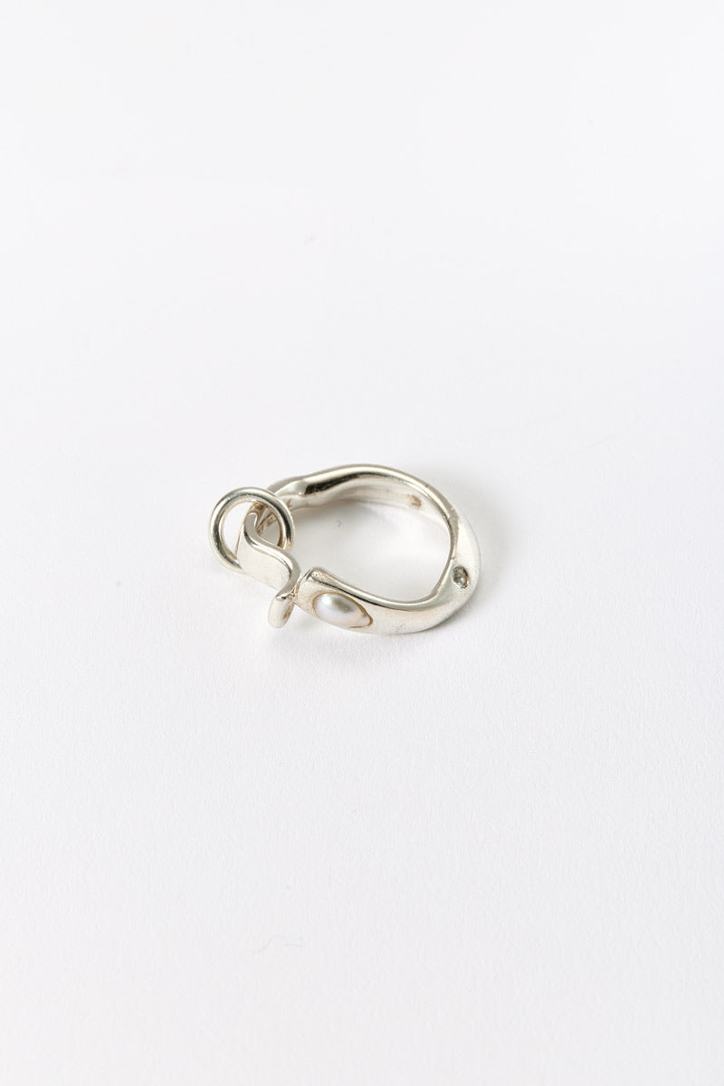 Hammer-crafted Silver Ring with Akoya Pearl and Topaz