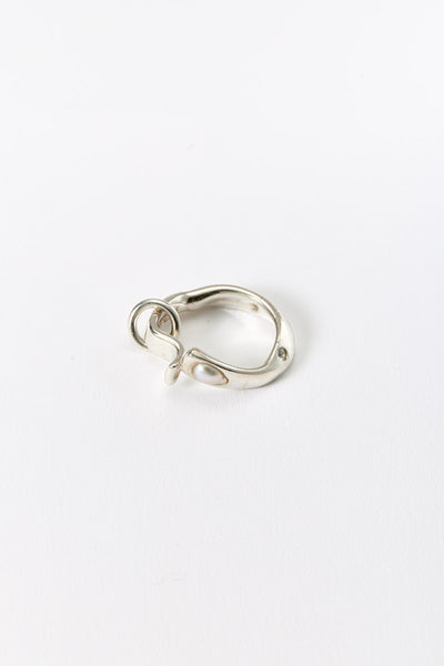 Hammer-crafted Silver Ring with Akoya Pearl and Topaz