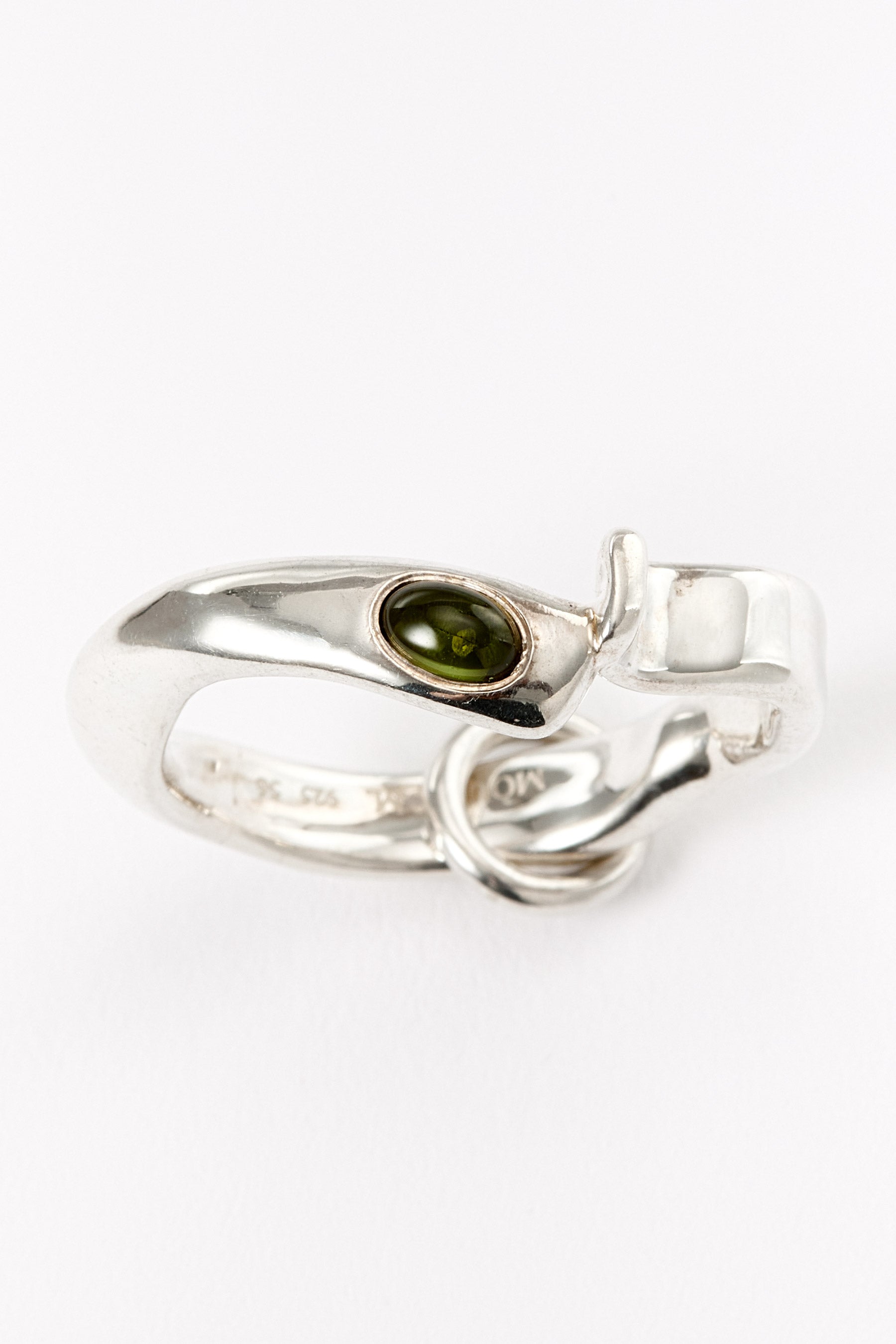 Hammer-crafted Silver Ring with Green Tourmaline
